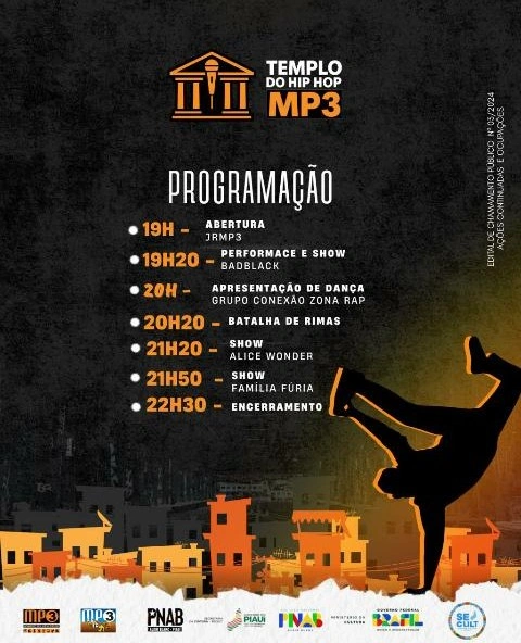 Ação acontece nesta quinta (24), às 16h, no Centro Sul de Teresina, com shows e batalhas de rimas