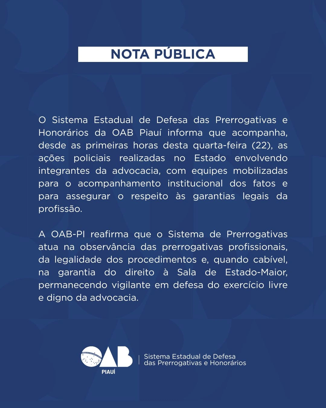 NOTA PÚBLICA OAB-PI