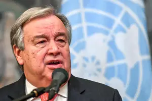 O secretário-geral das Nações Unidas, Antonio Guterres, durante uma coletiva de imprensa em Moscou, em 21 de junho de 2018 (Foto: Reprodução | Yuri KADOBNOV / AFP)