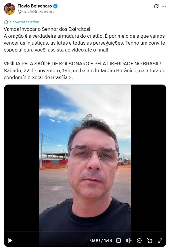 Print de Flávio Bolsonaro no "X"