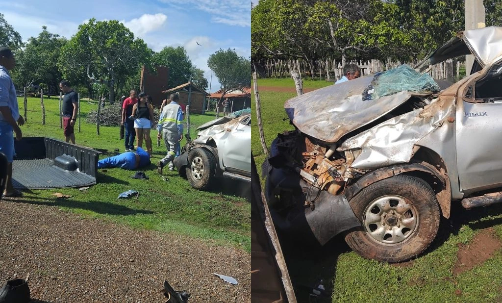 Caminhonete capota após pneu estourar e deixa três feridos em Esperantina
