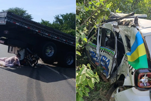 Colisão entre viatura da PM, caminhão e moto deixa dois mortos no Piauí (Foto: Reprodução)