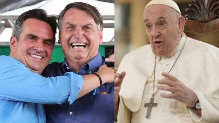 Ex-ministro Ciro Nogueira abraçado com Bolsonaro faz piada com a morte do Papa Francisco para criticar Lula.