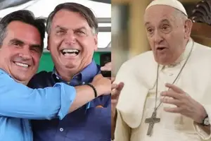 Ex-ministro Ciro Nogueira abraçado com Bolsonaro faz piada com a morte do Papa Francisco para criticar Lula. (Foto: Isac Nóbrega / PR You Tube)