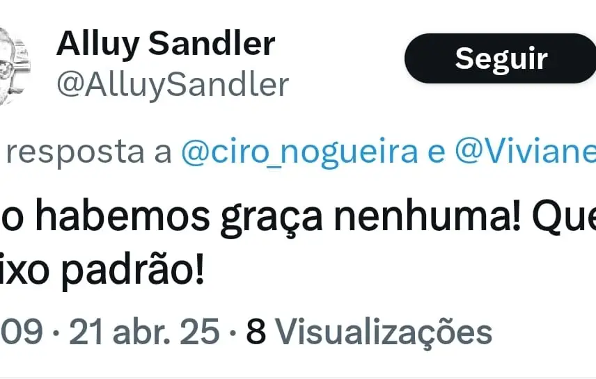 Resposta de internauta na rede social X do senador Ciro Nogueira Resposta de internauta na rede social X do senador Ciro Nogueira