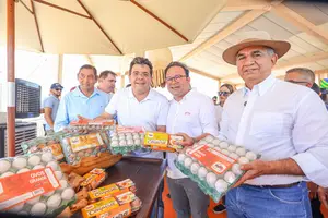 Governador, Rafael Fonteles e o presidente da Atlântica Agroindustrial, Victor Lima (Foto: Reprodução)