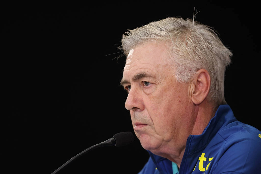 Carlo Ancelotti durante coletiva de imprensa na Neo Química Arena, em São Paulo