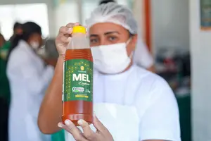 Mel orgânico na merenda escolar (Foto: Leticia Santos)