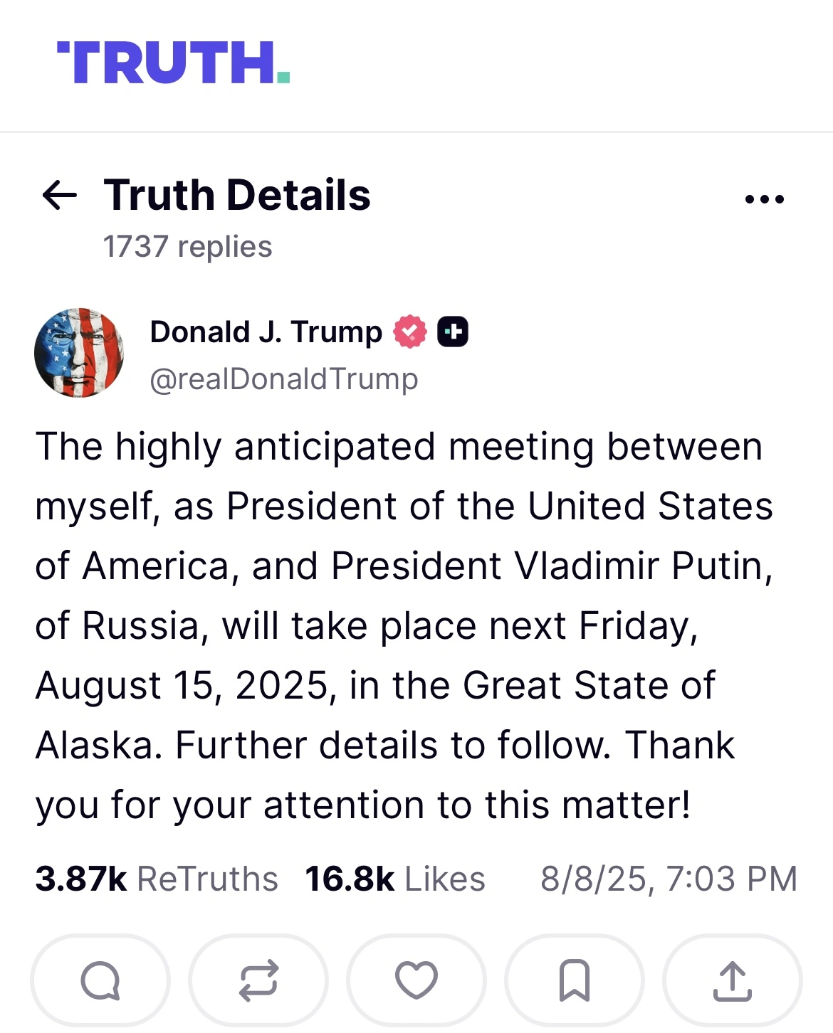 Publicação de Donald Trump