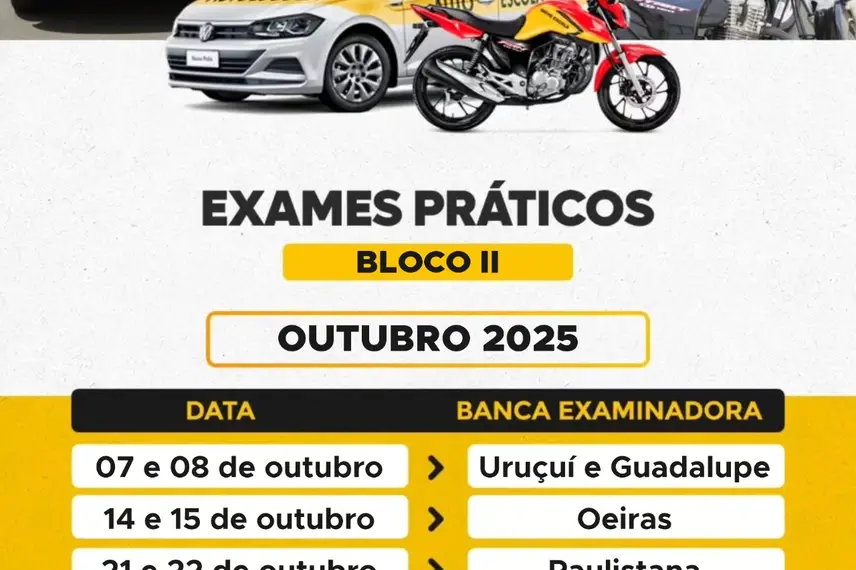 Exames Detran cronograma