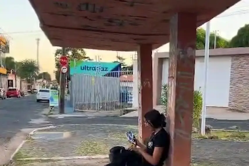 Pessoas desavisadas se arriscam ao sentar no abrigo para passageiros