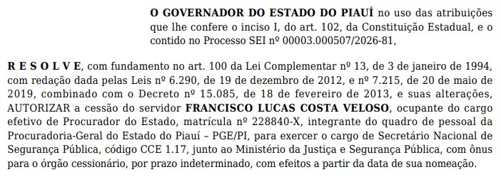 Cessão Chico Lucas para SENASP