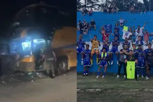 Ônibus do Águia de Marabá se envolveu em acidente nesta quinta-feira (15) (Foto: imagem de reprodução/redes sociais)