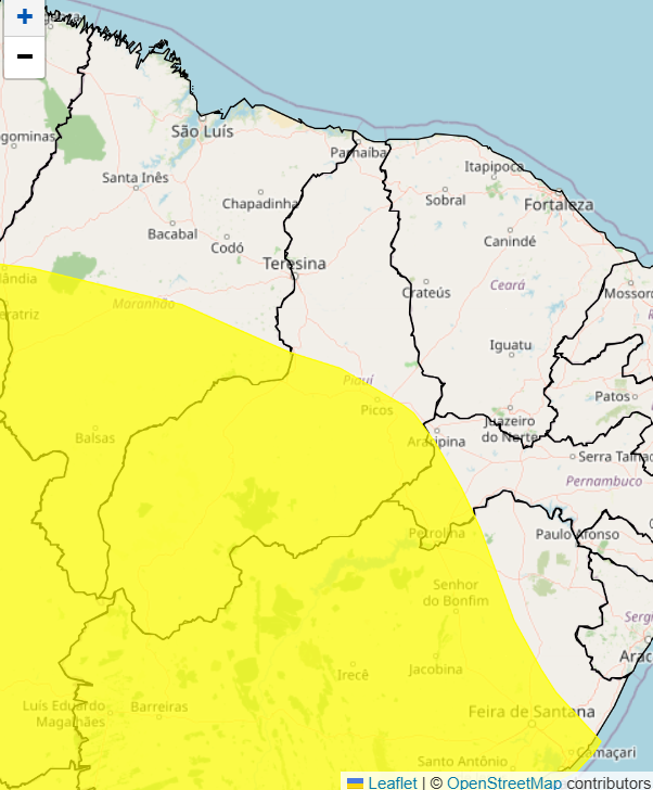 Cidades piauienses sob alerta amarelo de perigo potencial para chuvas intensas
