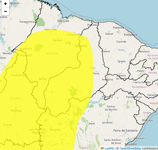 Cidades piauienses sob alerta amarelo de perigo potencial para tempestade