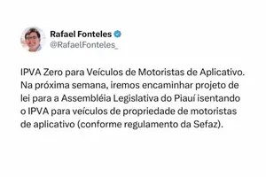 Anúncio de Rafael Fonteles sobre o IPVA ZERO para motoristas de aplicativo nas redes sociais (Foto: Redes Sociais)