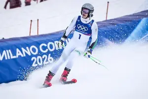 Lucas Pinheiro Braathen durante a prova do slalom gigante (Foto: Rafael Bello/COB)