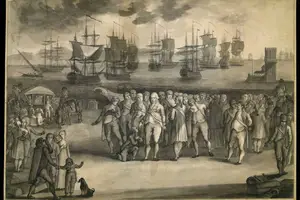 Gravura que representa o desembarque da família real portuguesa no Brasil, do acervo da Biblioteca Nacional (Foto: Biblioteca Nacional)