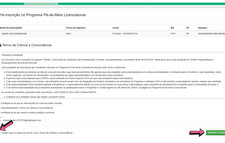 Pé-de-Meia Licenciaturas: saiba como se cadastrar passo 6