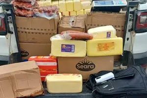 (PRF) recuperou, na manhã desta segunda-feira (16), um veículo com registro de roubo e apreendeu cerca de 750 kg de alimentos transportados de forma irregular no município de Picos (Foto: PRF)