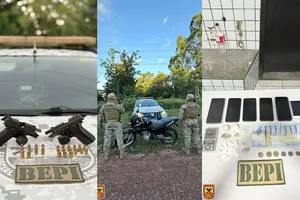 Ao todo, foram apreendidas duas armas de fogo, carregadores, munições, drogas e o veículo apontado como utilizado pelos suspeitos (BEPI) (Foto: BEPI)