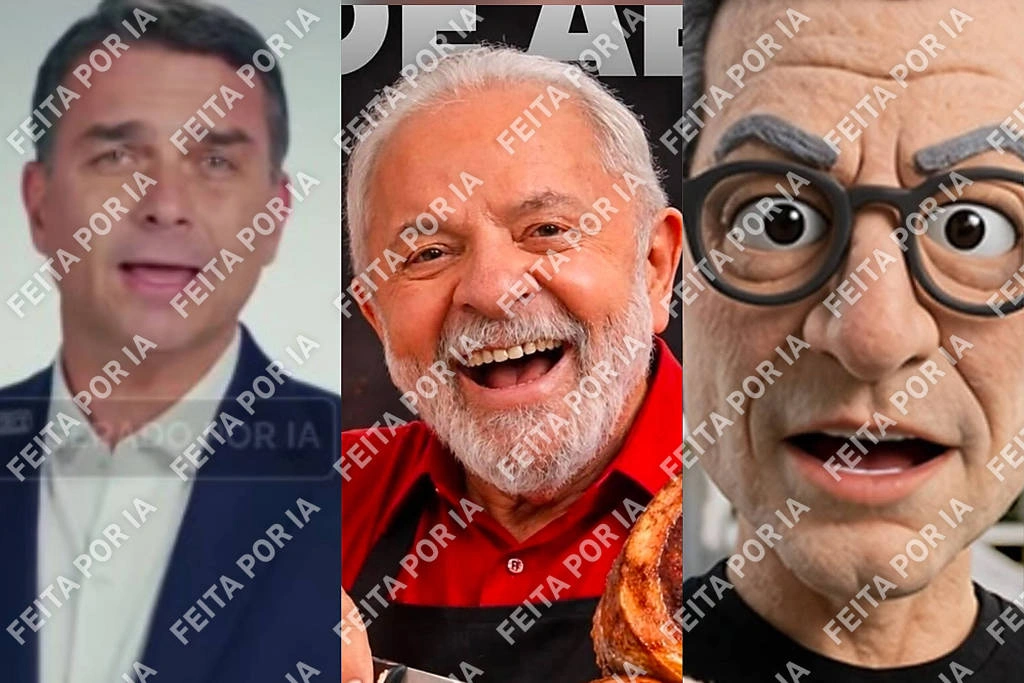 Imagens manipuladas ou criadas com inteligência artificial representam Flávio Bolsonaro (PL), Lula (PT) e Romeu Zema (Novo)