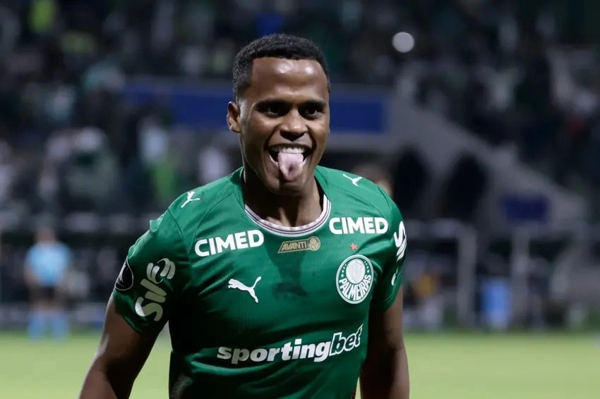 Jhon Arias comemora gol do Palmeiras na Libertadores