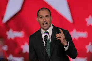 O ex-deputado Eduardo Bolsonaro (PL-SP), em evento conservador nos EUA (Foto: Callaghan O'Hare - 27.mar.2026/Reuters)