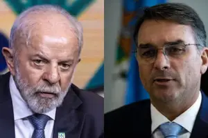 O presidente Lula e o senador Flávio Bolsonaro (Foto: Brenno Carvalho / O Globo)