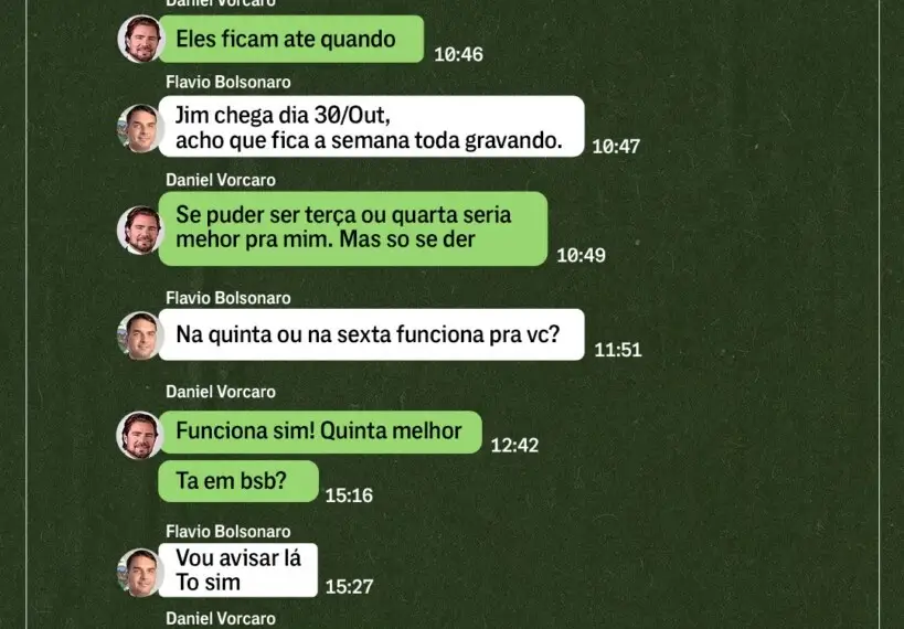 Print de conversa de Flávio Bolsonaro com Daniel Vorcaro