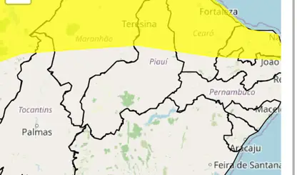 Inmet emite alerta de perigo potencial para chuvas intensas para 81 cidades do Piauí