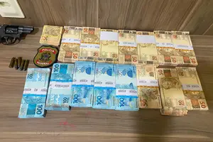 Dinheiro e arma apreendidos durante operação da Polícia Federal (Foto: PF)