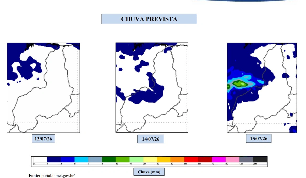 Chuva prevista de 13 à 15 de julho