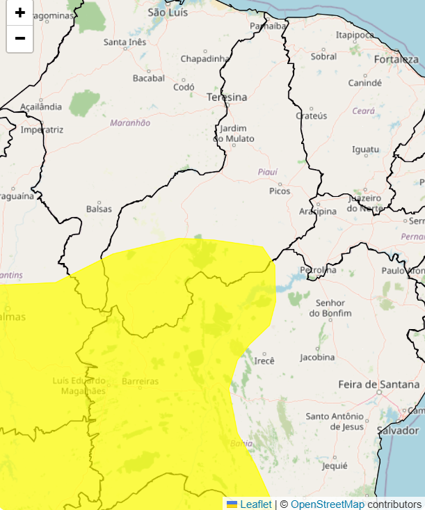 Cidades piauienses sob alerta amarelo de perigo potencial para baixa umidade