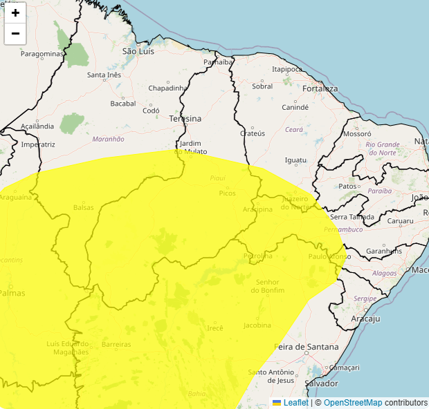 Cidades piauienses sob alerta amarelo de perigo potencial vendaval