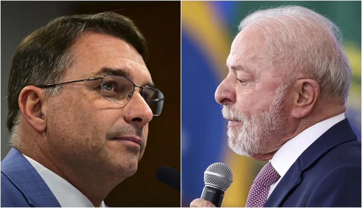 O senador e pré-candidato à Presidência Flávio Bolsonaro e o presidente da República, Luiz Inácio Lula da Silva