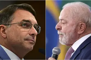 O senador e pré-candidato à Presidência Flávio Bolsonaro e o presidente da República, Luiz Inácio Lula da Silva (Foto: Reprodução | Fotomontagem por Gazeta do Povo | Saulo Cruz/Agência Senado e Marcelo Camargo/Agência Brasil)