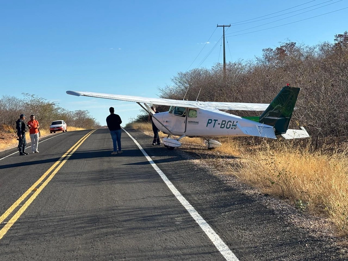 Um avião monomotor realizou um pouso forçado no trecho da PI-229