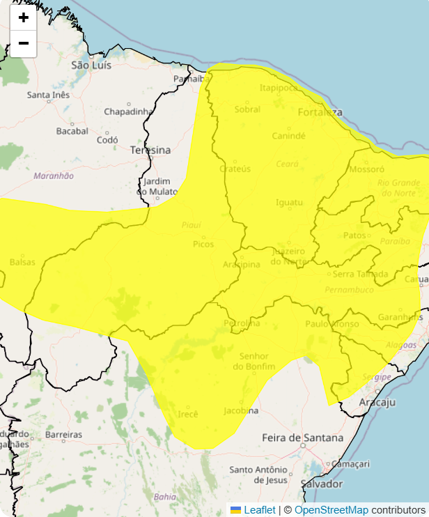 Cidades piauienses sob alerta amarelo de perigo potencial de vendaval